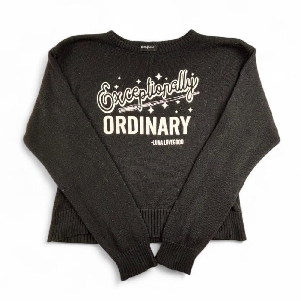 Harry Potter Luna Lovegood Cropped Sweater Womens L Black Exceptionally Ordinary